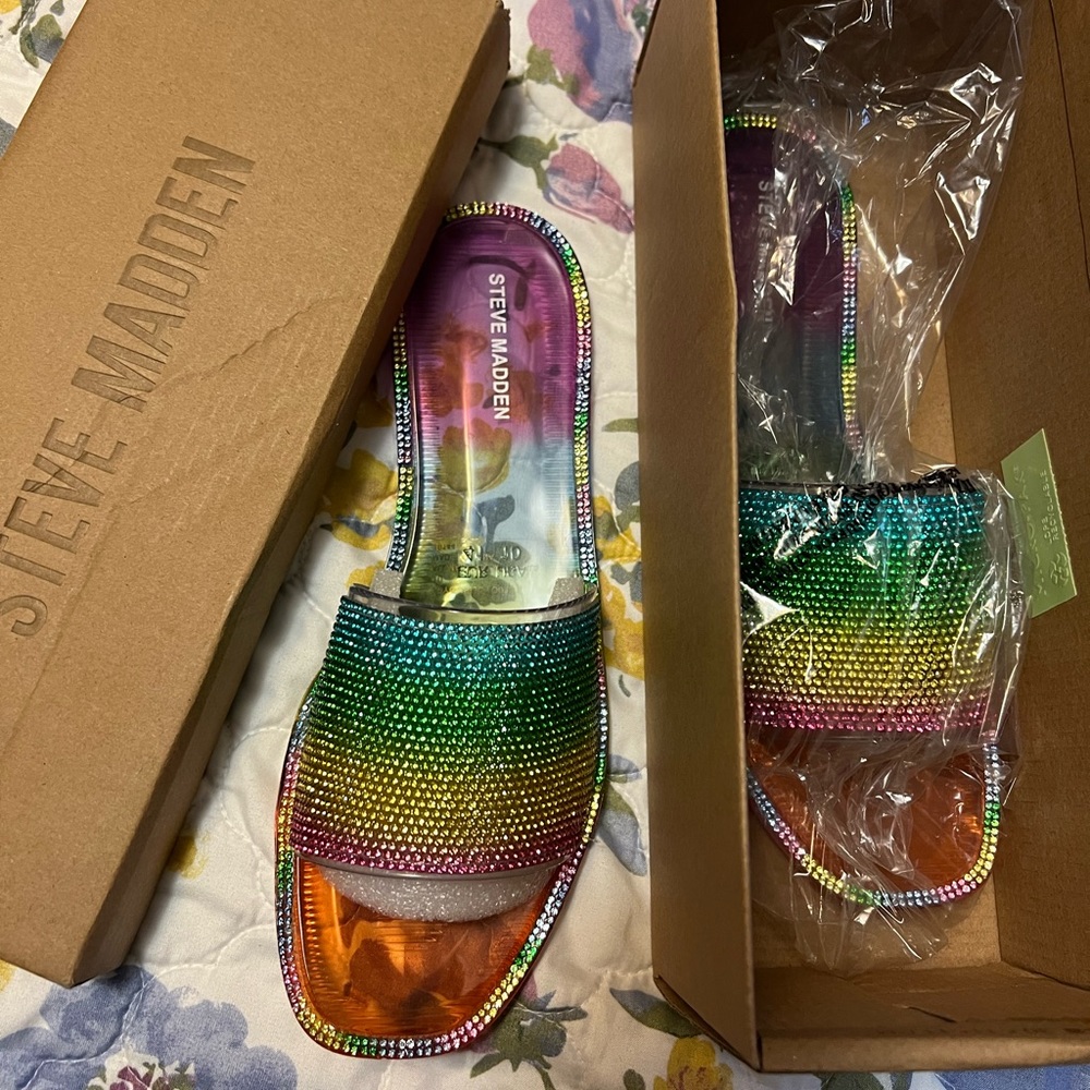Rainbow Rhinestone Slide Sandals - Picture 5 of 10
